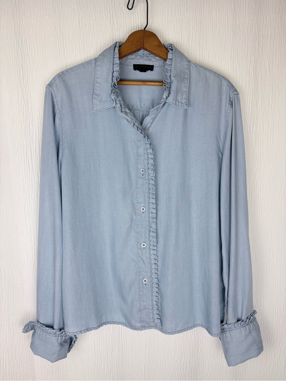 Anthropologie Current Air, Ruffled Trim Button Down Top, Size M